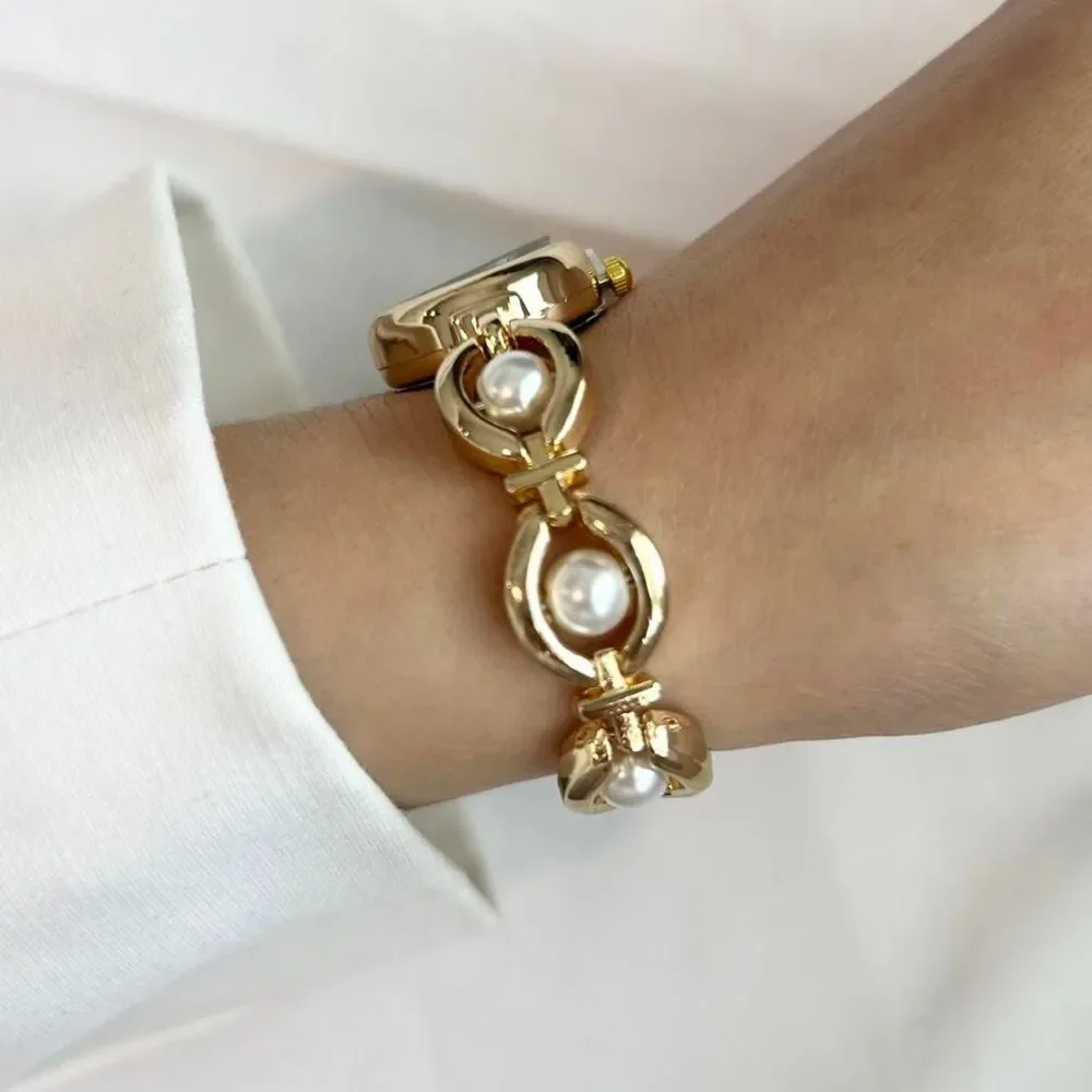 Vintage Inspired Luxury Gold and Pearl Watch